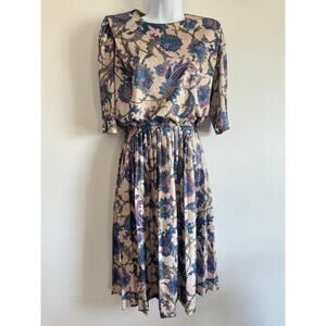 Vintage 80s MCS NY Floral Midi Dress Size M |‎ Boho Cottagecore | Made in USA